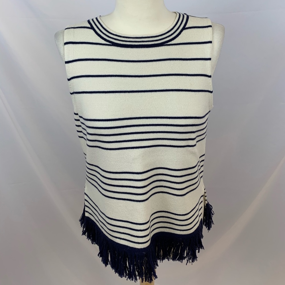 J Crew Striped Wool Blend Sweater Tank Top Fringe